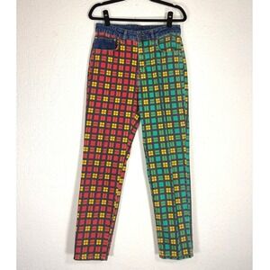 The Ragged Priest Ragged Jeans Multi Colorblock Plaid Straight Leg Denim Size 30
